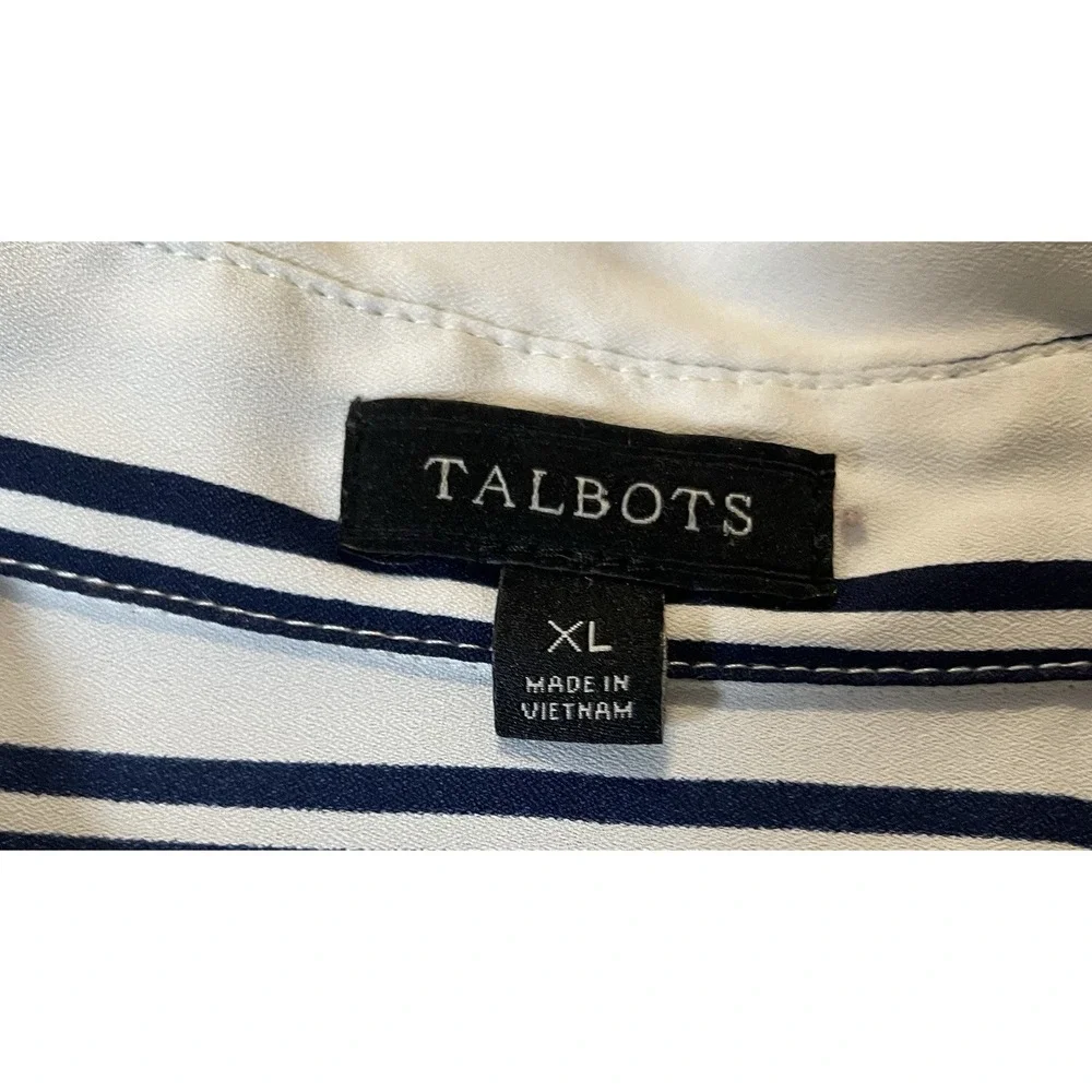 90s Talbots Striped Tunic Button Blouse XL White Black Long Sleeve Career Party - Picture 10 of 12
